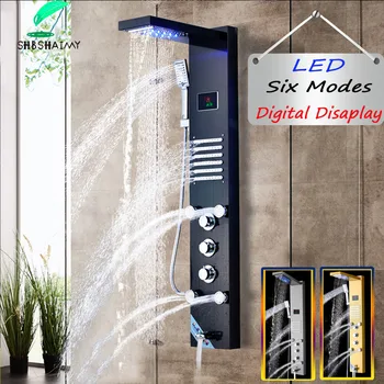 SHBSHAIMY Detachable Rain Waterfall LED Shower Panel Wall Mounted With Digital Display Hot and Cold MixersBlack/Brushed/Gold
SHBSHAIMY Detachable Rain Waterfall LED Shower Panel Wall Mounted With Digital Display Hot and Cold MixersBlack/Brushed/Gold