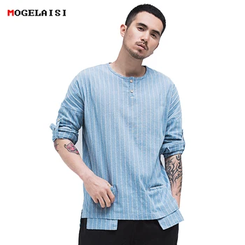 MOGELAISI linen shirt Mens Chinese style collar long-sleeved casual stripe Shirt 2018 spring new pocket Buttons Shirt M-4XL 
MOGELAISI linen shirt Mens Chinese style collar long-sleeved casual stripe Shirt 2018 spring new pocket Buttons Shirt M-4XL