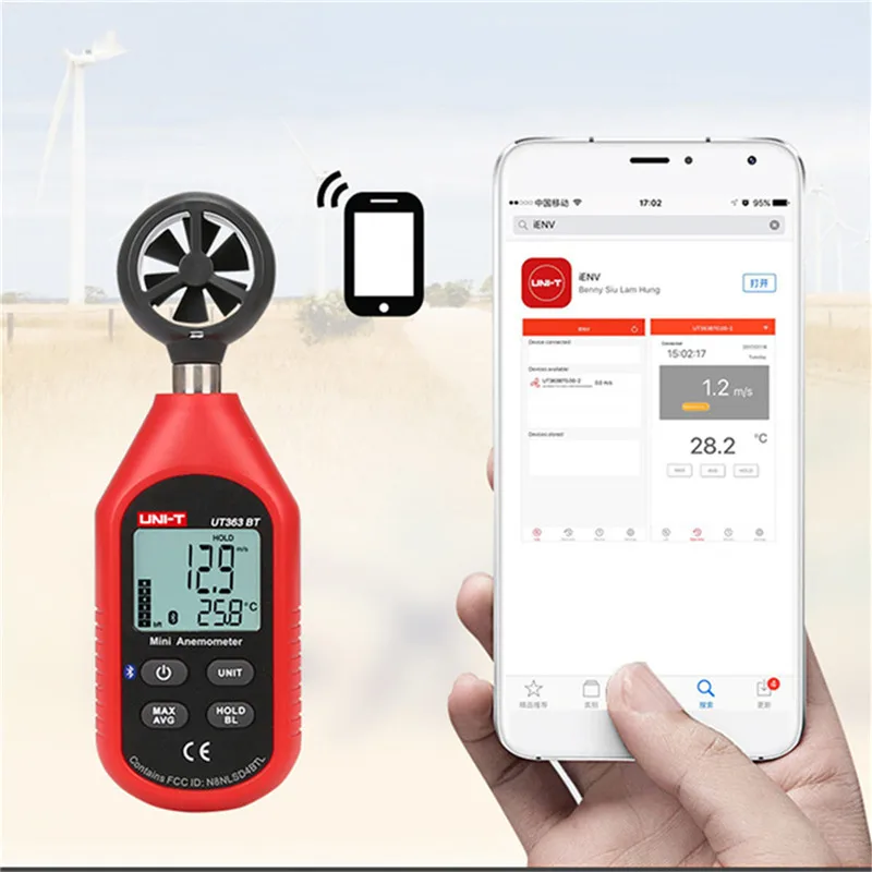 UNI-T UT363BT Wind Speed Meter Digital Bluetooth Pocket Size Anemometer Measurement Thermometer Mini Wind Meter Anemometer
UNI-T UT363BT Wind Speed Meter Digital Bluetooth Pocket Size Anemometer Measurement Thermometer Mini Wind Meter Anemometer