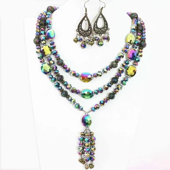 Rainbow color crystal earrings 3rows necklace abacus faceted beads vintage design jewelry set 17-22" B1003
Rainbow color crystal earrings 3rows necklace abacus faceted beads vintage design jewelry set 17-22" B1003