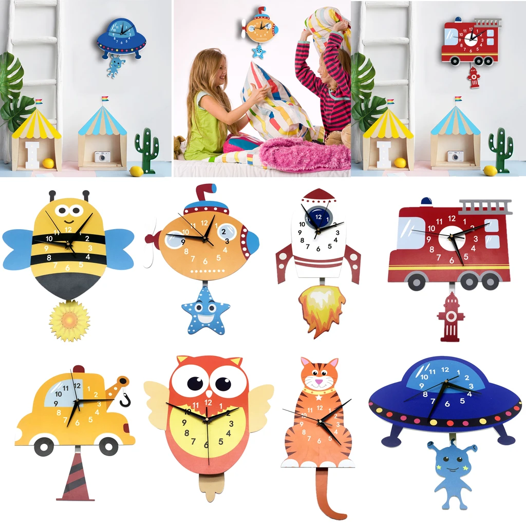 Japanese Adorable Pendulum Clock Funny Crafts Swinging Tail Wall Clock Kit for Kid's Nursery Children's Bedroom Decor