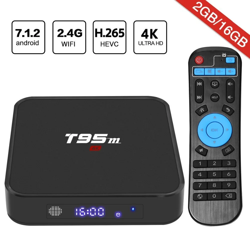 

Leelbox Android 7.1 TV Box T95M With Amlogic S905X Quad Core 64 Bit WiFi Smart Internet TV Box 2GB RAM 16GB ROM 4K Full HD Box