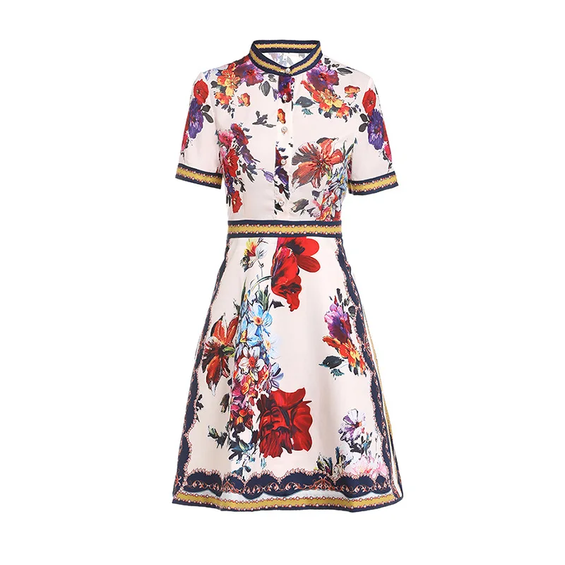 Brand new design diamonds short sleeves dress 2019 summer runways floral print beading vintage dress A254
Brand new design diamonds short sleeves dress 2019 summer runways floral print beading vintage dress A254