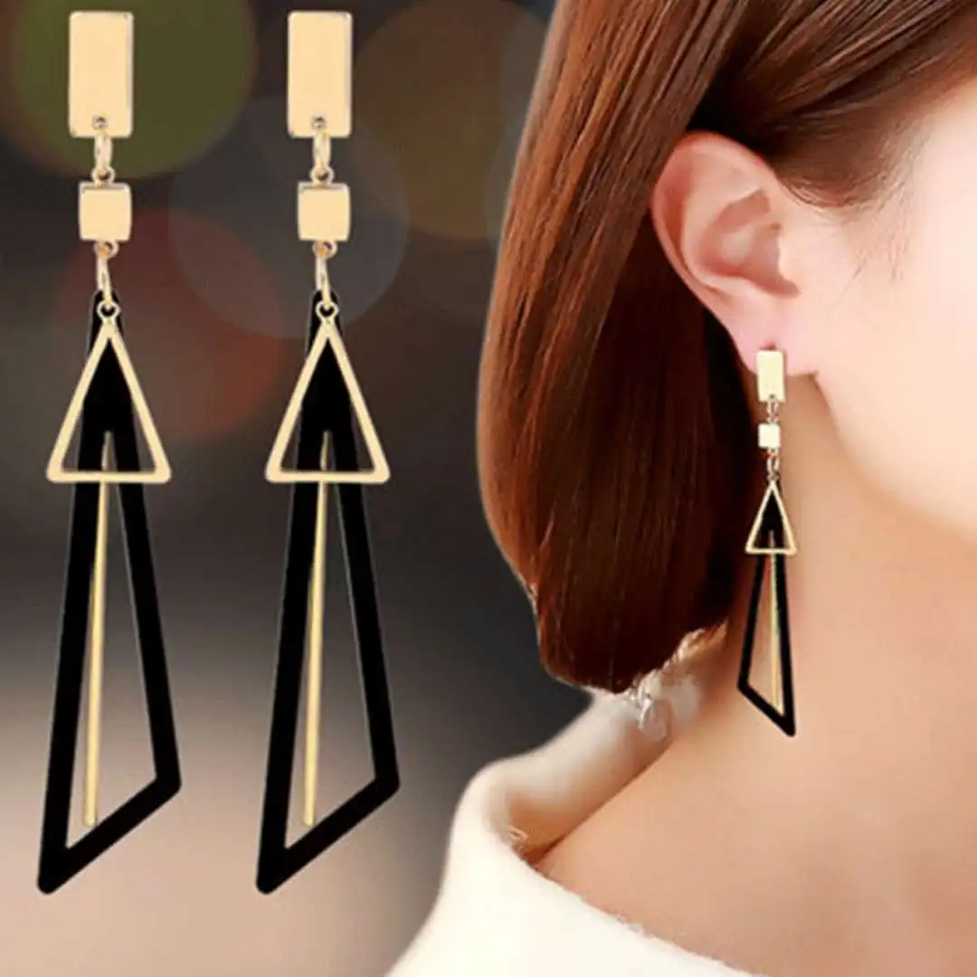 Japanese and Korea woman temperament long geometric triangular fringed Earrings personality Earrings concise earrings
Japanese and Korea woman temperament long geometric triangular fringed Earrings personality Earrings concise earrings