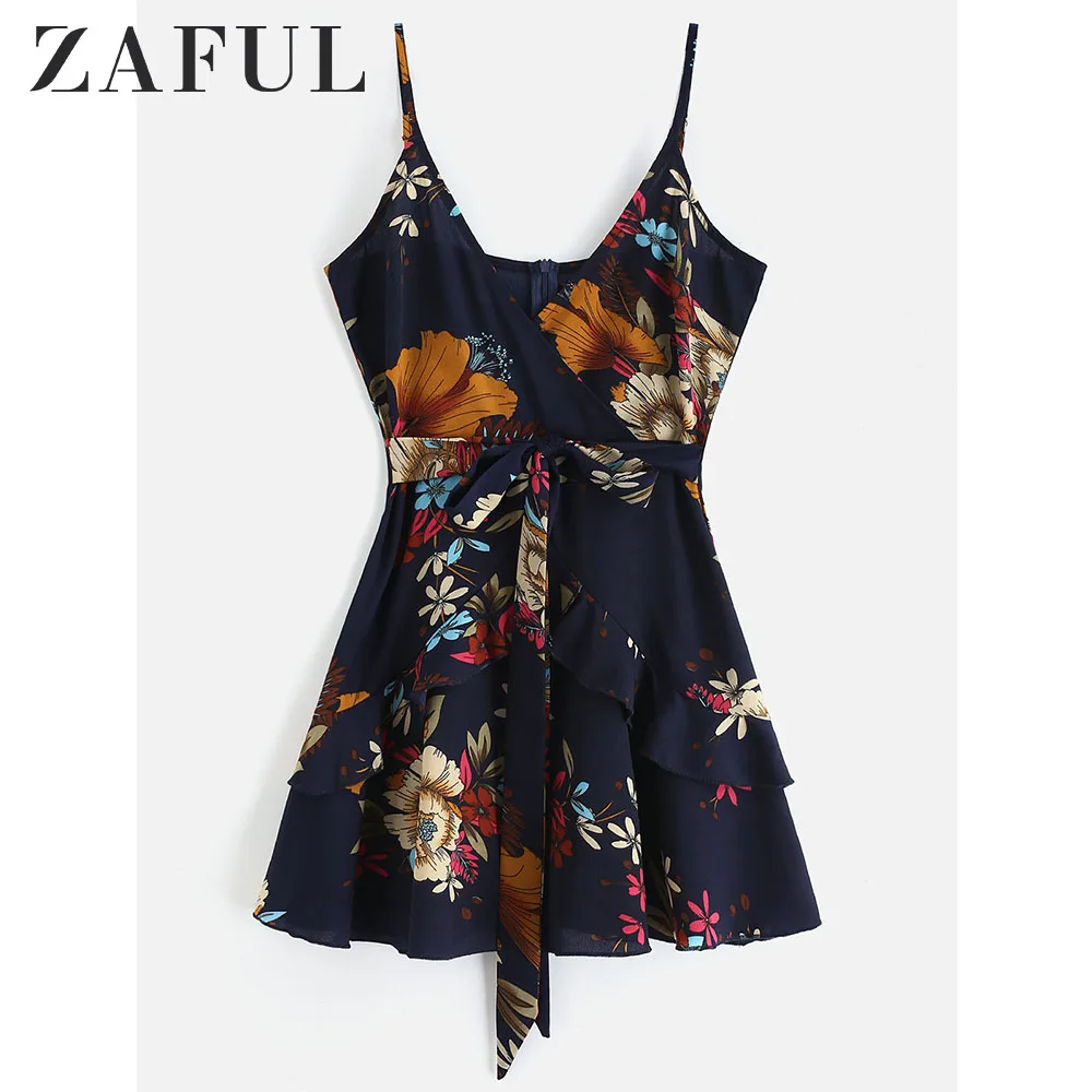 ZAFUL Floral Frilled Knotted Mini Dress Spaghetti Strap A-Line Ruffles Dress Women Sleeveless High Waist Vintage Dress 2019
ZAFUL Floral Frilled Knotted Mini Dress Spaghetti Strap A-Line Ruffles Dress Women Sleeveless High Waist Vintage Dress 2019