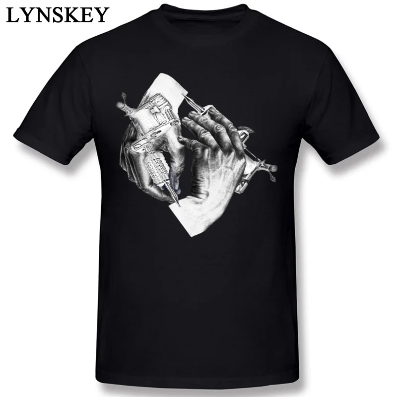 Faddish Normal Tops T Shirt Escher Tattoo Summer/Fall Short Sleeve 100% Cotton O-Neck Male T Shirts Normal Tee Shirts black