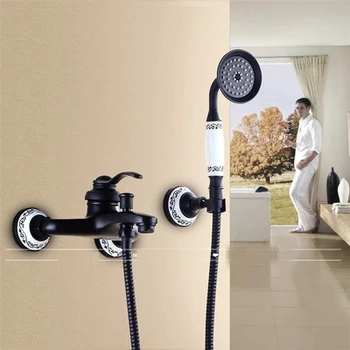 Wall mounted oil-rubbed bronze shower faucet black single handle bath and rain shower faucet with hand shower
Wall mounted oil-rubbed bronze shower faucet black single handle bath and rain shower faucet with hand shower