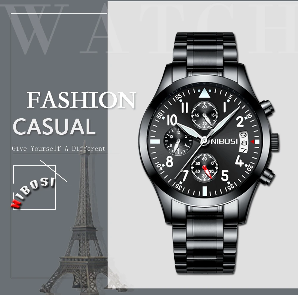 Relogio Masculino NIBOSI Mens Watches Top Brand Luxury Famous Brand Watch Men Waterproof Stainless Steel Sport Watch For Men (1)