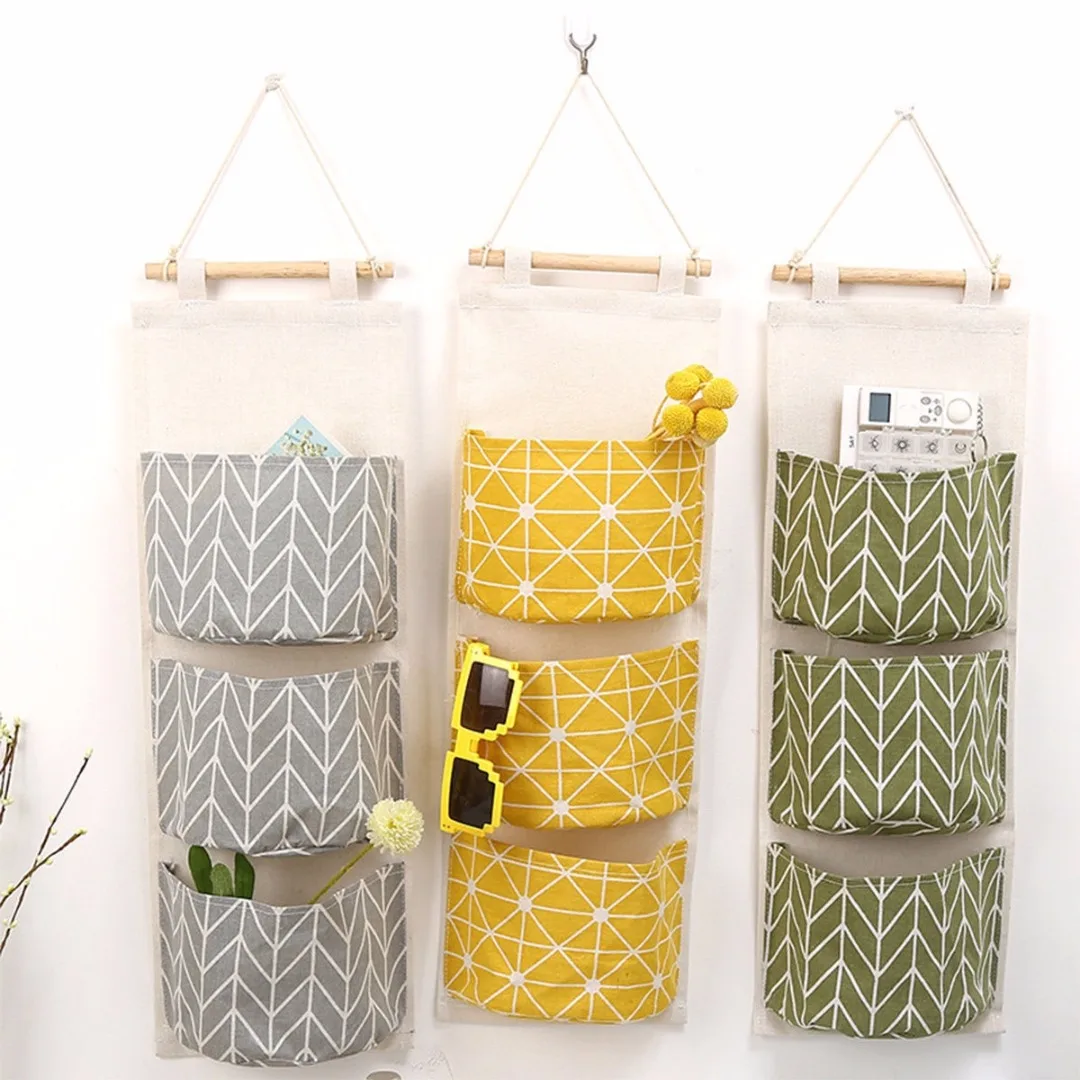 3 Grids Wall Hanging Storage Bag Organizer Container Decor Pocket Pouch Home Decor Free Drop Shipping