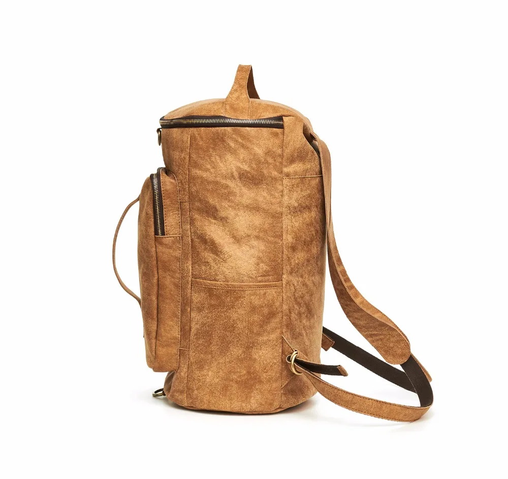 Side Display of Woosir Genuine Leather Cylindrical Backpack