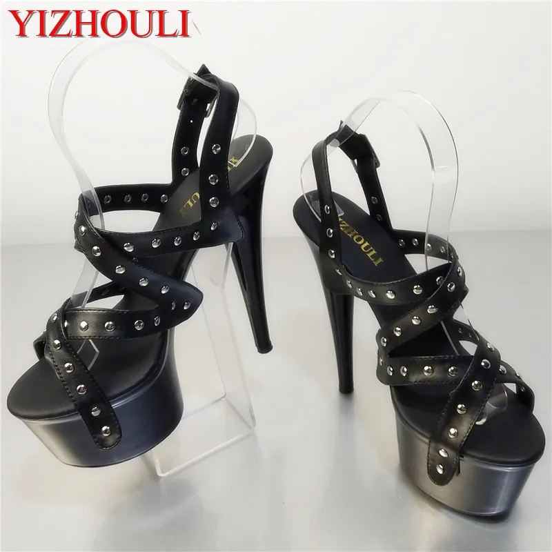 15 cm fashion women's sandals, 6-inch platform sexy dance shoes, rivet decorations, high heels
15 cm fashion women's sandals, 6-inch platform sexy dance shoes, rivet decorations, high heels