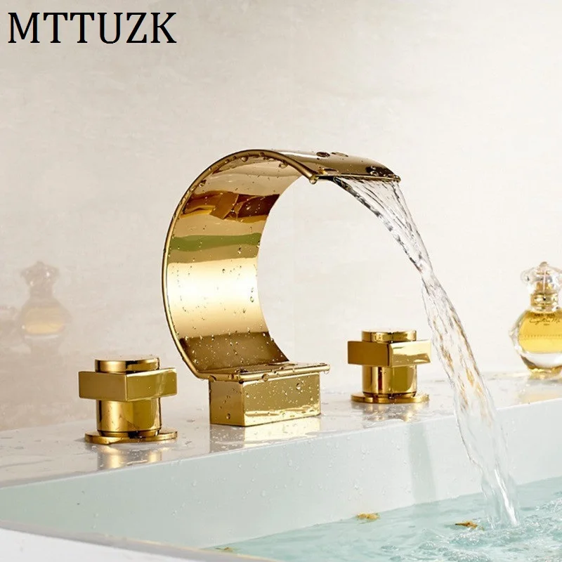 MTTUZK 100% смеситель из твердой латуни Водопад позолоченный кран смесители для