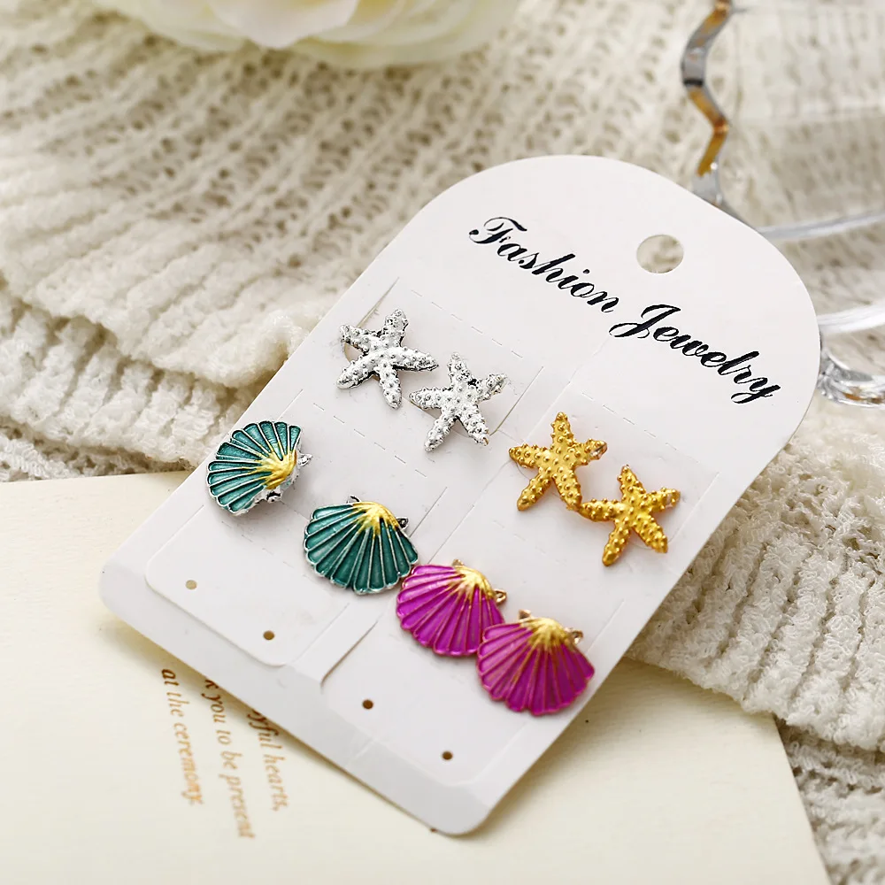 4 Pairs/Set Starfish Shell Multicolored Stud Earrings for Women Wedding Bohemian Summer Beach Boucle D'oreille Jewelry Brincos
4 Pairs/Set Starfish Shell Multicolored Stud Earrings for Women Wedding Bohemian Summer Beach Boucle D'oreille Jewelry Brincos
