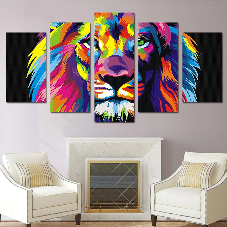 Canvas Posters Home Decor Wall Art Framework 5 Pieces Colorful Lion Paintings For Living Room HD Prints Abstract Animal Pictures
Canvas Posters Home Decor Wall Art Framework 5 Pieces Colorful Lion Paintings For Living Room HD Prints Abstract Animal Pictures