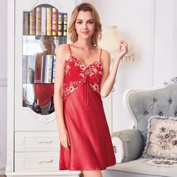 2019 Spring Summer Women Nightgown Sexy Lace Embroidery Nightdress Faux Silk Satin Night Dress Gown Sleepwear For Women
2019 Spring Summer Women Nightgown Sexy Lace Embroidery Nightdress Faux Silk Satin Night Dress Gown Sleepwear For Women