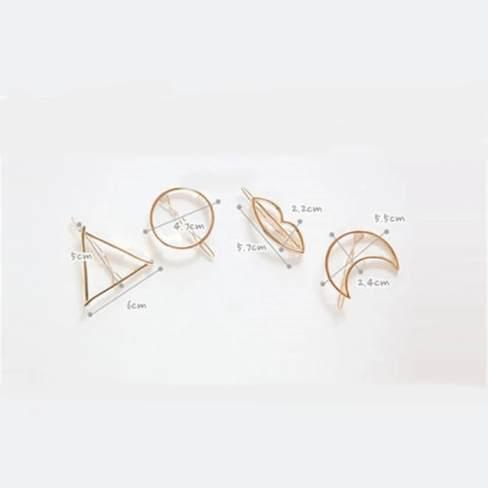 New Fashion Women Girls Gold/Silver Plated Metal Triangle Circle Moon Hair Clips Metal Circle Hairpins Holder Hair Accessories