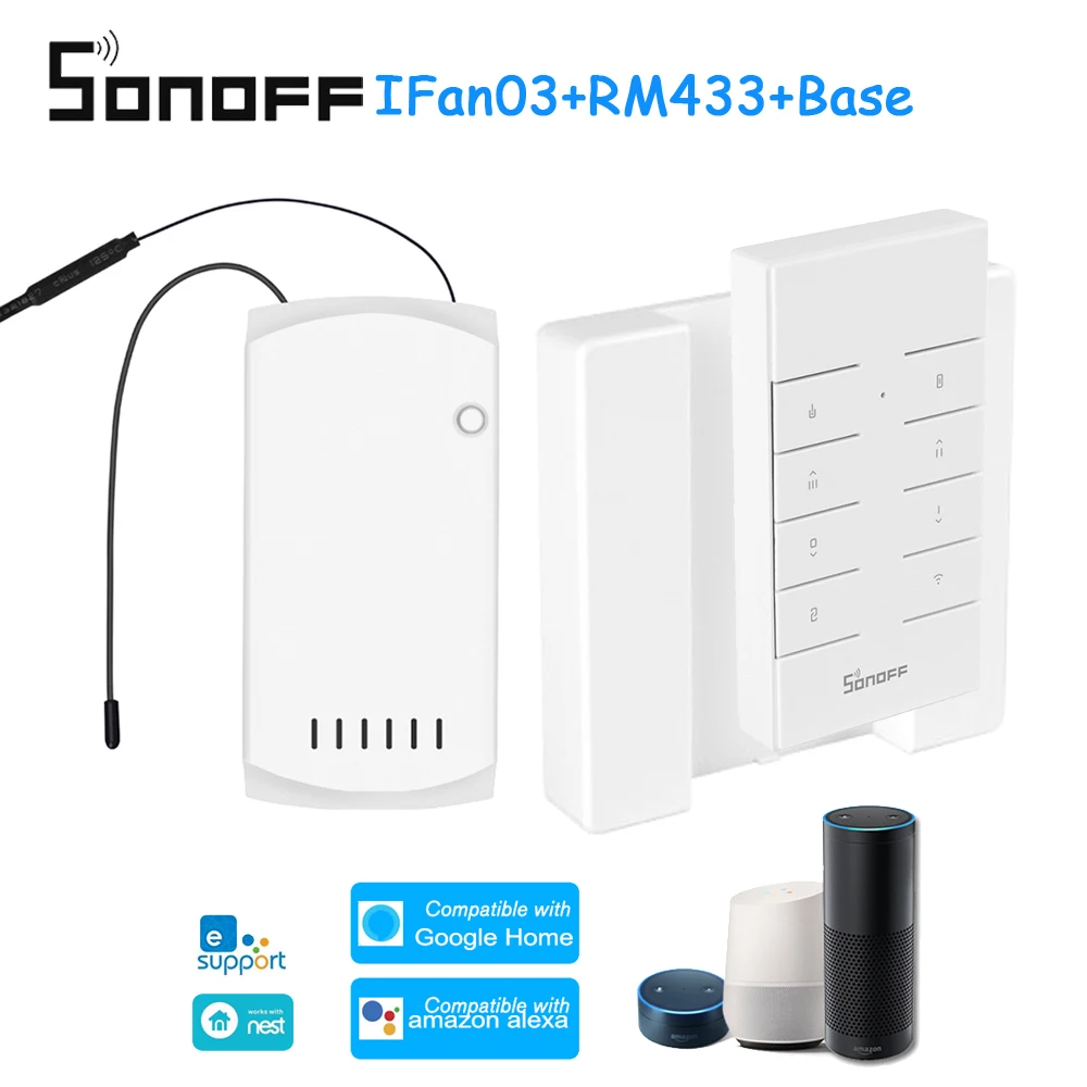 SONOFF IFan03+RM433+Base Ceiling Fan Controller Smart Switch Controller with RF Remote Base WiFi Ceiling Fan Light Controller
SONOFF IFan03+RM433+Base Ceiling Fan Controller Smart Switch Controller with RF Remote Base WiFi Ceiling Fan Light Controller