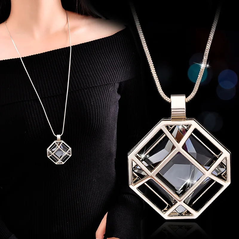 F&U Octagon Shape Cage Rhinestone Inside Fashion Pendant Long Chain Necklace Jewelry Charming For Women In Winter 
F&U Octagon Shape Cage Rhinestone Inside Fashion Pendant Long Chain Necklace Jewelry Charming For Women In Winter