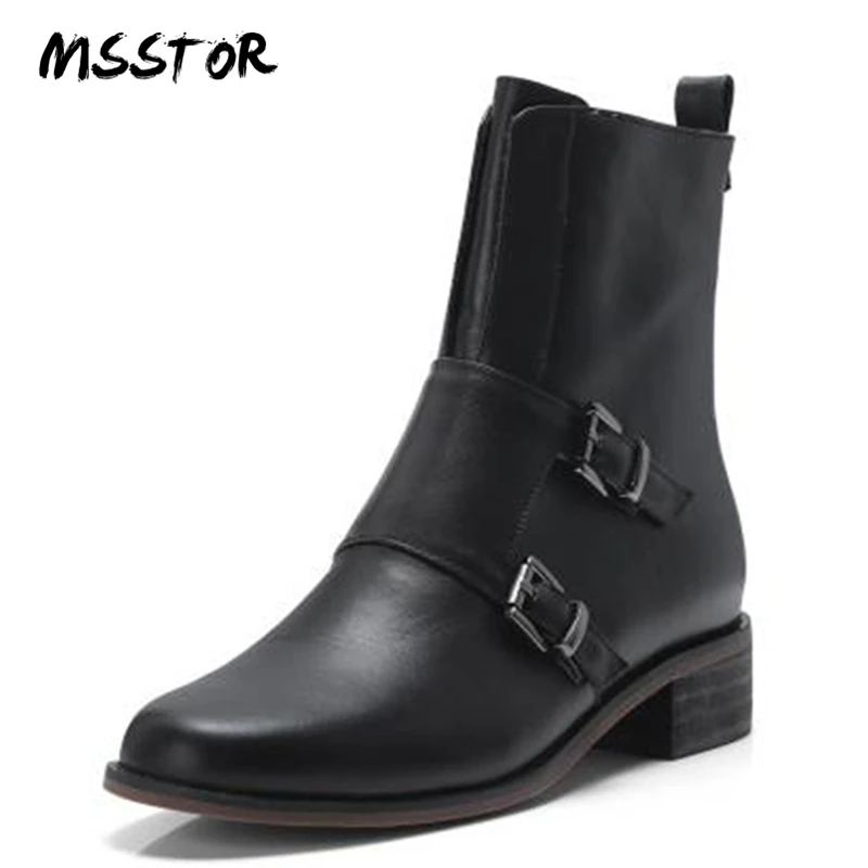 MSSTOR Buckle Strap Casual Flat Boots For Women Zipper Fashion Sewing Autumn Winter Shoes Women Round Toe Black For Boots Women
MSSTOR Buckle Strap Casual Flat Boots For Women Zipper Fashion Sewing Autumn Winter Shoes Women Round Toe Black For Boots Women