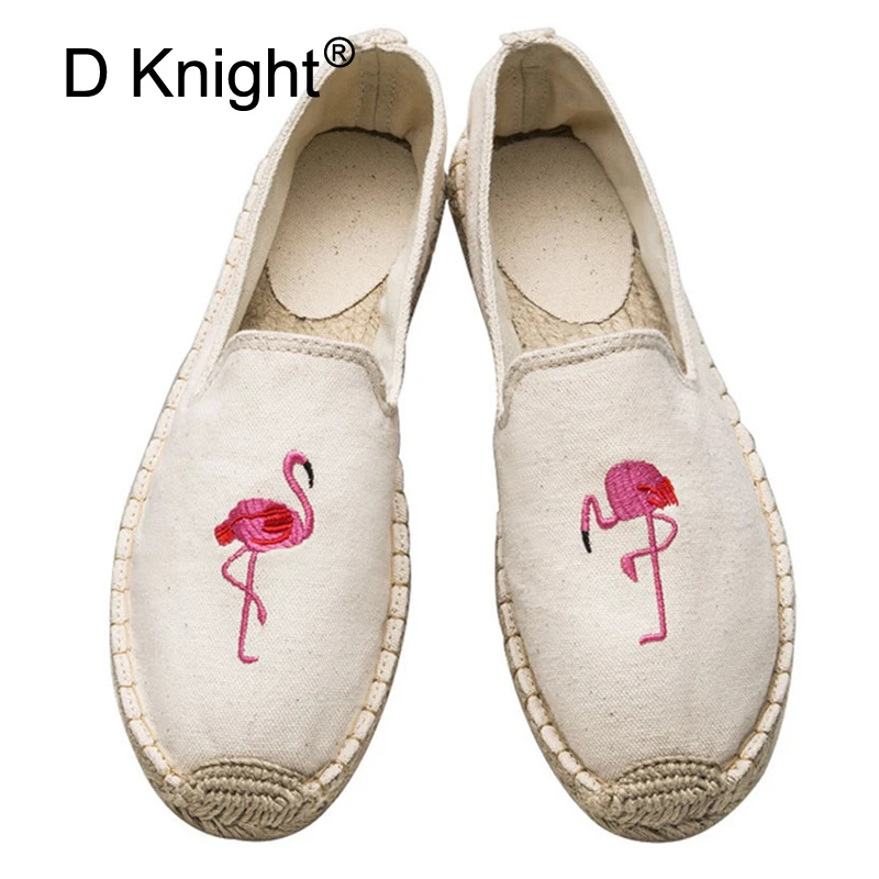 2018 Spring Summer Women Canvas Flamingo Shoes Comfortable Slip On Loafer Round Toe Lady Shoes Flats Embroidery Hemp Shoes Women (4)