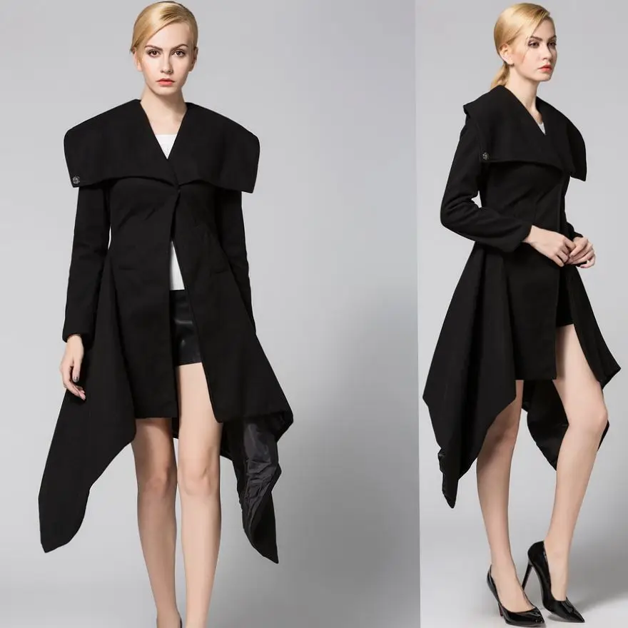 Women Autumn Winter European Fashion Long Coat Lapels Cloth Coat Irregular Black Size S - XL Cape Poncho Brand Design Clothes
Women Autumn Winter European Fashion Long Coat Lapels Cloth Coat Irregular Black Size S - XL Cape Poncho Brand Design Clothes