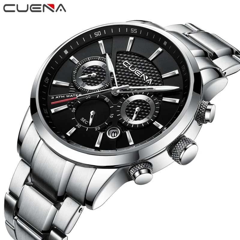 CUENA Quartz Watches Men Chronograph Luminous Hands Auto Date Stainless Steel Waterproof Fashion Luxury Brand Male Men Watches
CUENA Quartz Watches Men Chronograph Luminous Hands Auto Date Stainless Steel Waterproof Fashion Luxury Brand Male Men Watches