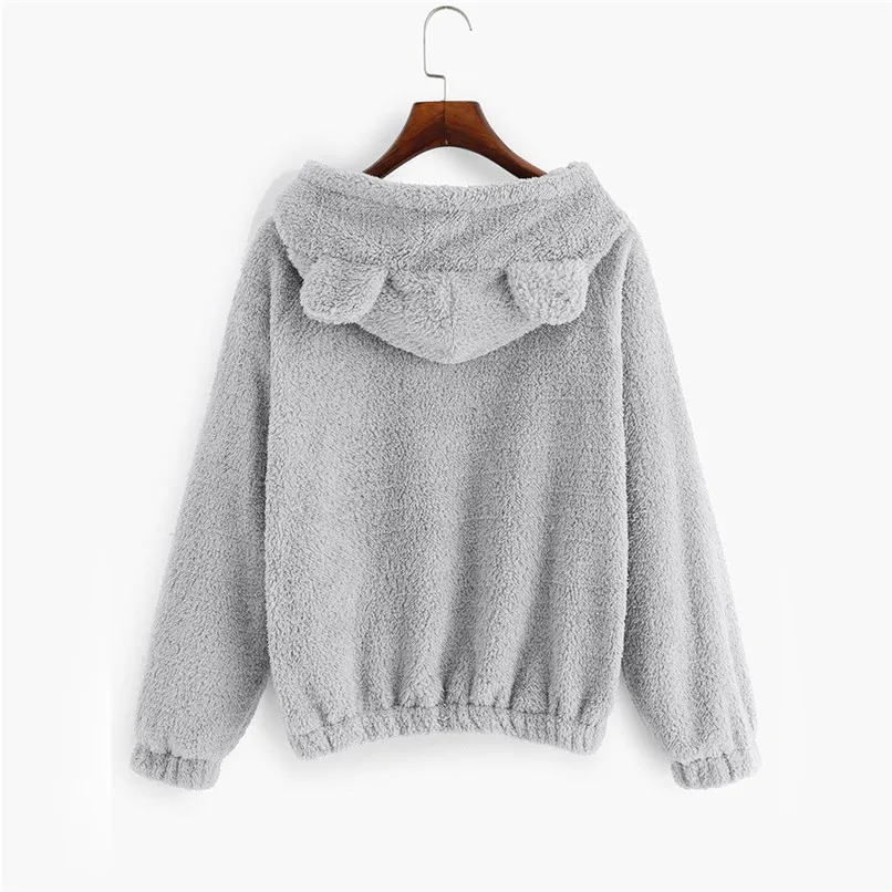Cute Harajuku Womens Sweatshirts Hoodie Crop Tops Solid Cat Ear Long Sleeve Cropped Sweatshirt Hooded Pullover Moletom 40OC59