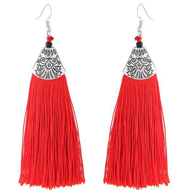 KEJIALAI Long Tassel Earrings Women Bohemian Style Drop Dangle Silk Fabric Ethnic Vintage Women's E6067 | Украшения и