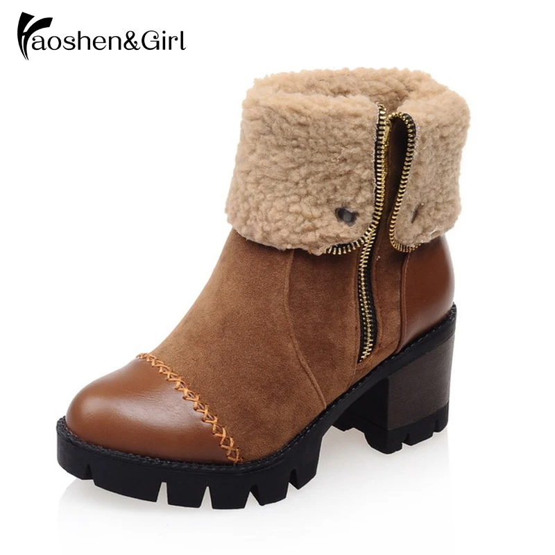 Haoshen&Girl Women Ankle Boots Block High Heels Shoes Fur Winter Snow Boots Casual Platform Shoes Round Toe Footwear Size 32-43
Haoshen&Girl Women Ankle Boots Block High Heels Shoes Fur Winter Snow Boots Casual Platform Shoes Round Toe Footwear Size 32-43