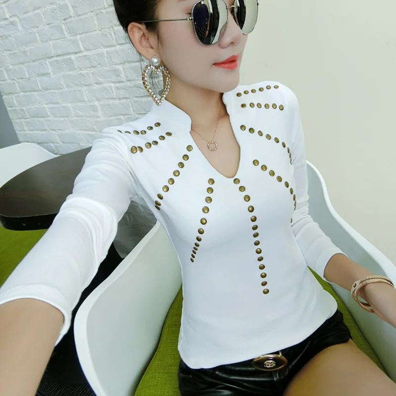Rivet T-Shirts Vetement Femme 2019 autumn woman long Sleeve Riveting Punk Rock tshirt women Tops tee black t shirt Poleras Mujer
Rivet T-Shirts Vetement Femme 2019 autumn woman long Sleeve Riveting Punk Rock tshirt women Tops tee black t shirt Poleras Mujer