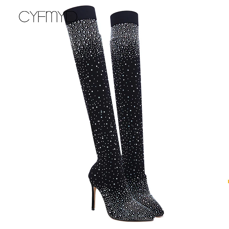 Beautiful Crystal Over the knee boots women Stretch Fabric Slip on Pointe boots ladies Thin heel Sexy black shoes female
Beautiful Crystal Over the knee boots women Stretch Fabric Slip on Pointe boots ladies Thin heel Sexy black shoes female