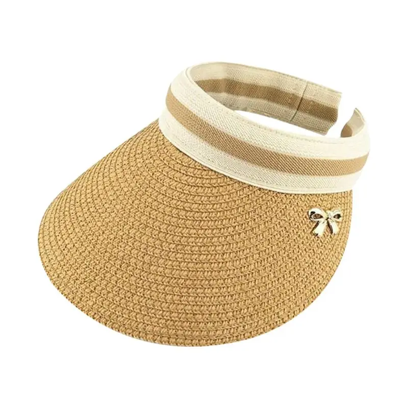 Summer Open Top Straw Braided Sun Visor Hat Contrast Color Stripes Metal Bowknot Decor Clip-On Wide Brim Sport Outdoor Beach Cap
Summer Open Top Straw Braided Sun Visor Hat Contrast Color Stripes Metal Bowknot Decor Clip-On Wide Brim Sport Outdoor Beach Cap