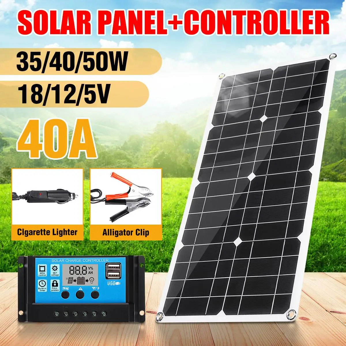 50W Solar Panel 18V/12V/5V Solar Cells double USB Poly Solar Panel Output 40A controller for Car Yacht Battery Boat Charger
50W Solar Panel 18V/12V/5V Solar Cells double USB Poly Solar Panel Output 40A controller for Car Yacht Battery Boat Charger