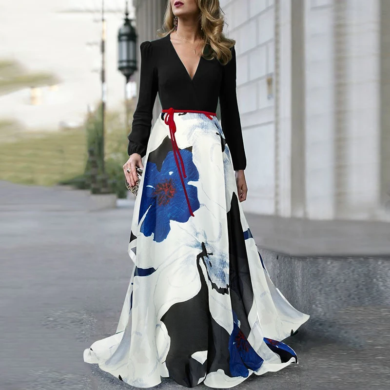 Fashion Women's Dress Floral Maxi Gown V Neck Summer Swing Long Sleeves Formal Female Dresses
Fashion Women's Dress Floral Maxi Gown V Neck Summer Swing Long Sleeves Formal Female Dresses