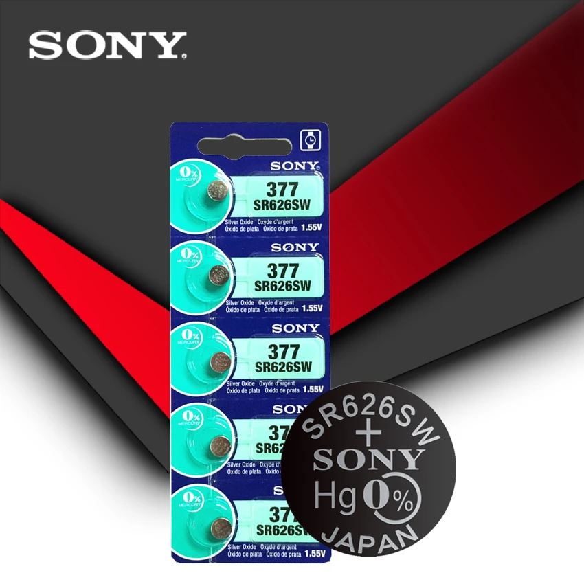 5pc Sony 100% Original 377 SR626SW SR626 AG4 1.55V Silver Oxide Watch Battery SR626SW 377 Button Coin Cell MADE IN JAPAN
5pc Sony 100% Original 377 SR626SW SR626 AG4 1.55V Silver Oxide Watch Battery SR626SW 377 Button Coin Cell MADE IN JAPAN