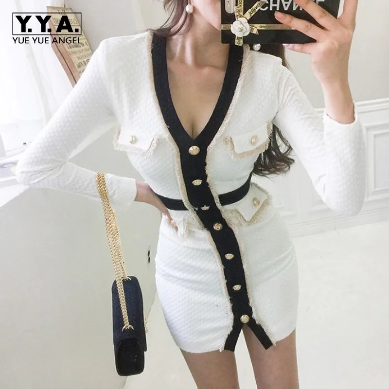 Hot Sexy V Neck Mini Wrap Dress Women Long Sleeve Office Lady Slim Fit Spliced Tassel Buttons Bodycon Dresses Party Pencil Dress
Hot Sexy V Neck Mini Wrap Dress Women Long Sleeve Office Lady Slim Fit Spliced Tassel Buttons Bodycon Dresses Party Pencil Dress