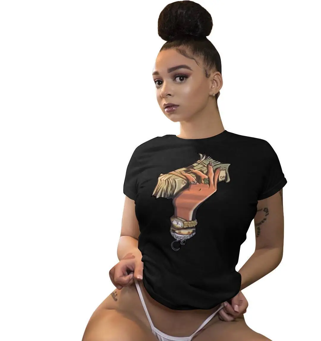 YT3009 Summer Women's Simple Round Neck Money Print Short-sleeved T-shirt Knit Woman Slim Top 8 -colors
YT3009 Summer Women's Simple Round Neck Money Print Short-sleeved T-shirt Knit Woman Slim Top 8 -colors