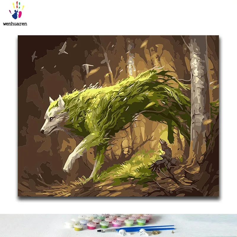 DIY Coloring paint by numbers Green wolf in the forest paintings by numbers with kits 40x50 framed
DIY Coloring paint by numbers Green wolf in the forest paintings by numbers with kits 40x50 framed