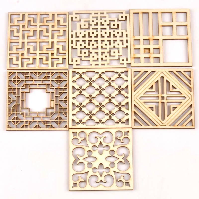5Pcs/set Wood Handicraft hollow square DIY Wooden Crafts Scrapbookings Accessories Embellishment decorations 70mm MT1933 | Дом и сад