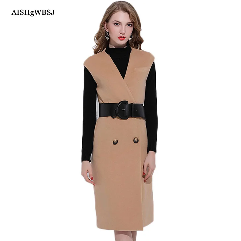AISHGWBSJ Woman Wool Blend Sleeveless Coat 2019 New Waistcoat Female Spring Autumn Slim Woolen Long Vest With Belt PL256
AISHGWBSJ Woman Wool Blend Sleeveless Coat 2019 New Waistcoat Female Spring Autumn Slim Woolen Long Vest With Belt PL256