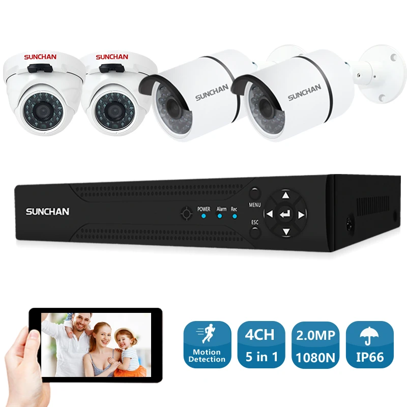 

SUNCHAN 4 Channel 1080N AHD DVR 4PCS Full HD 2.0MP 1080P Indoor/Outdoor Security Cameras Video System Home Surveillance System