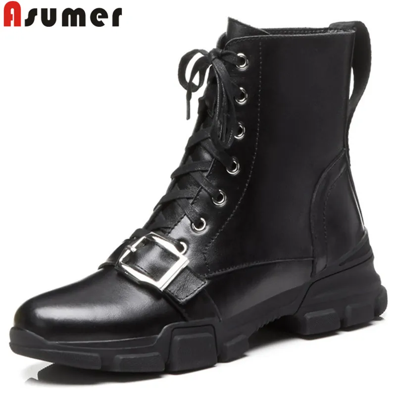 ASUMER black fashion ankle boots for women round toe zip lace up genuine leather boots med heels ladies prom autumn winter boots
ASUMER black fashion ankle boots for women round toe zip lace up genuine leather boots med heels ladies prom autumn winter boots