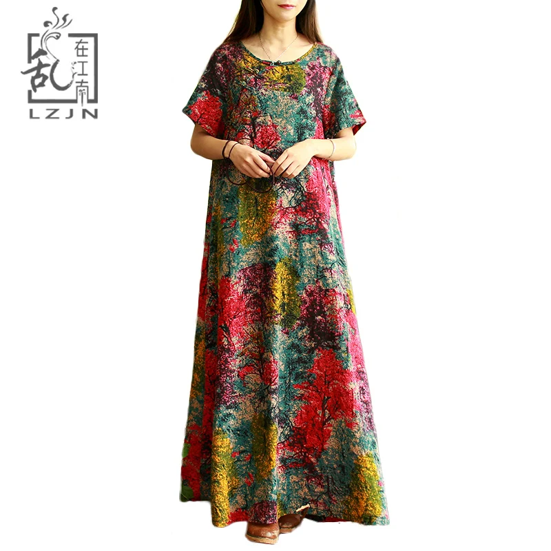 LZJN Original 2019 Summer Women's Maxi Dress Short Sleeve Vintage Tree Print Robe Cotton Ethnic Long Shirt Dresses with Pockets
LZJN Original 2019 Summer Women's Maxi Dress Short Sleeve Vintage Tree Print Robe Cotton Ethnic Long Shirt Dresses with Pockets
