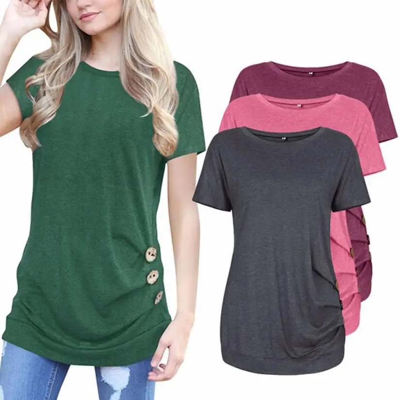 CHAMSGEND Women Short Sleeve Loose Button Trim Blouse Solid color Round Neck Tunic Blouse Drop Shipping 1M19*
CHAMSGEND Women Short Sleeve Loose Button Trim Blouse Solid color Round Neck Tunic Blouse Drop Shipping 1M19*