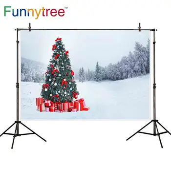 

Funnytree photophone backdrops white outdoor snow scene pine trees gifts christmas background photography wallpaper photo shoots