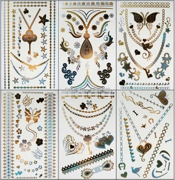 4pcs/lot Temporary Gold Flash Tattoo Metalic Jewelry Tatoo Sticker Multi Pattern for Choose tatuagem tatuaje Body Art 
4pcs/lot Temporary Gold Flash Tattoo Metalic Jewelry Tatoo Sticker Multi Pattern for Choose tatuagem tatuaje Body Art