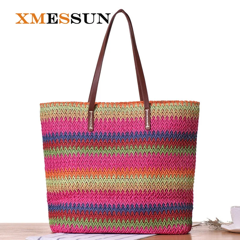 XMESSUN Rainbow Panelled Stripes Beach Bag Summer Big Straw Bags Handmade Tote Women Travel Handbags Designer Shopping Bags C15
XMESSUN Rainbow Panelled Stripes Beach Bag Summer Big Straw Bags Handmade Tote Women Travel Handbags Designer Shopping Bags C15