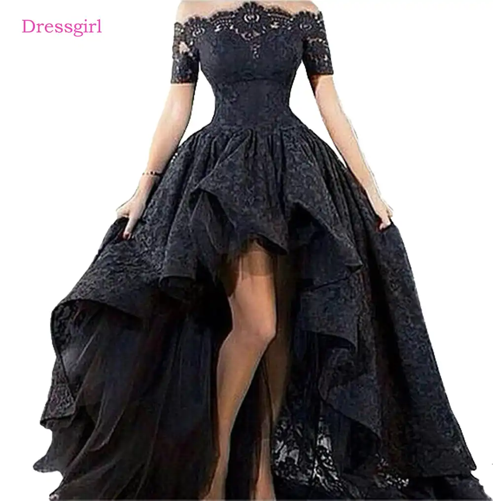 black short sleeve evening gown