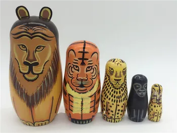 Hand-painted Matryoshka Russia dolls 5 Layer Wooden Animal Lion Tiger Leopard Figurine Painting Size 17 cm*7.5 cm Children Gift
Hand-painted Matryoshka Russia dolls 5 Layer Wooden Animal Lion Tiger Leopard Figurine Painting Size 17 cm*7.5 cm Children Gift