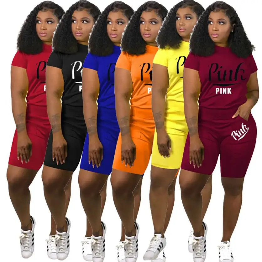 2019 women new pink letter print short sleeve o-neck tee top above knee pants suit 2pcs women's sporty set tracksuit H1135
2019 women new pink letter print short sleeve o-neck tee top above knee pants suit 2pcs women's sporty set tracksuit H1135